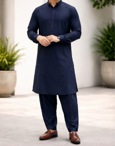 Navy Blue Classic Kurta Shalwar for Men