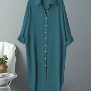 Elegant Teal Button-Down Shirt Dress