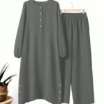 Elegant Grey Long Kurti & Straight Pants Co-Ord Set
