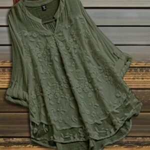 Elegant Olive Green Floral Embroidered Sheer Layer Top