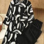 Modern Black & White Printed Two-Piece Women’s Suit – Trendy Casual Wear
