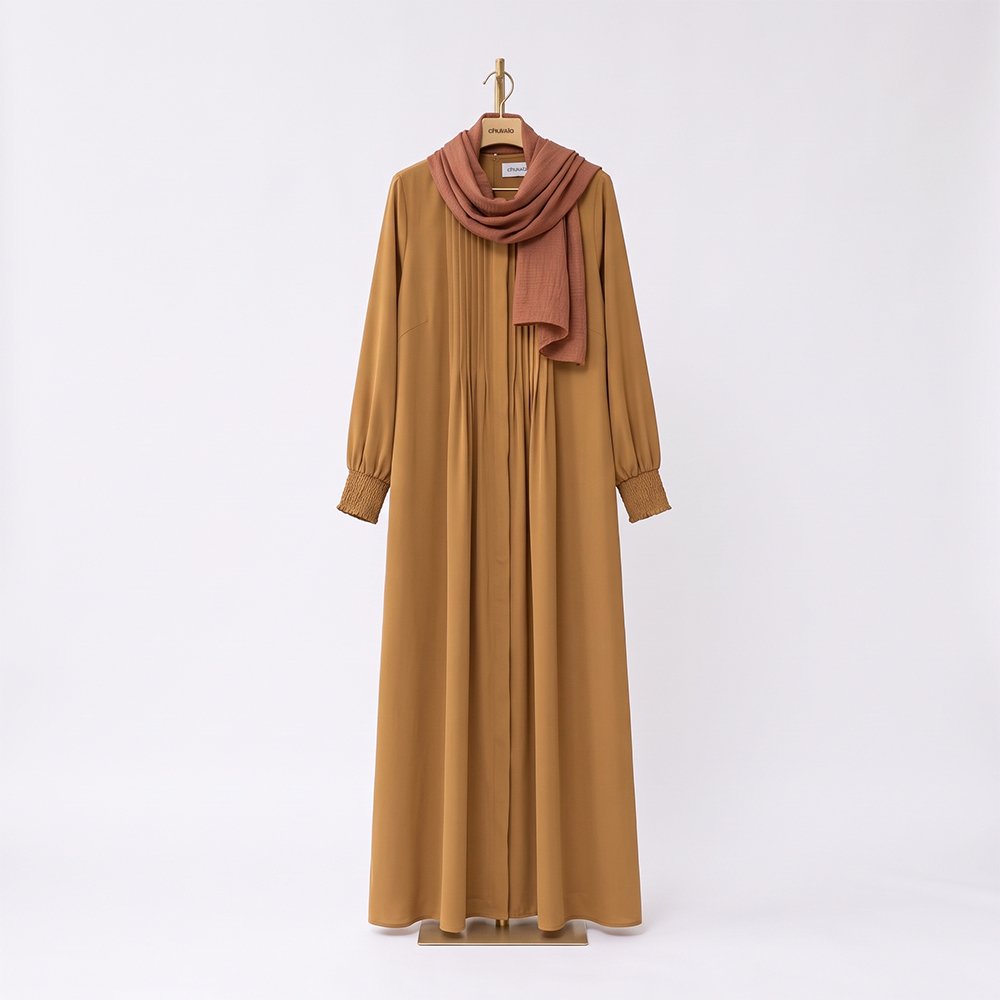 Camel Earth Pleated Abaya - Image 3