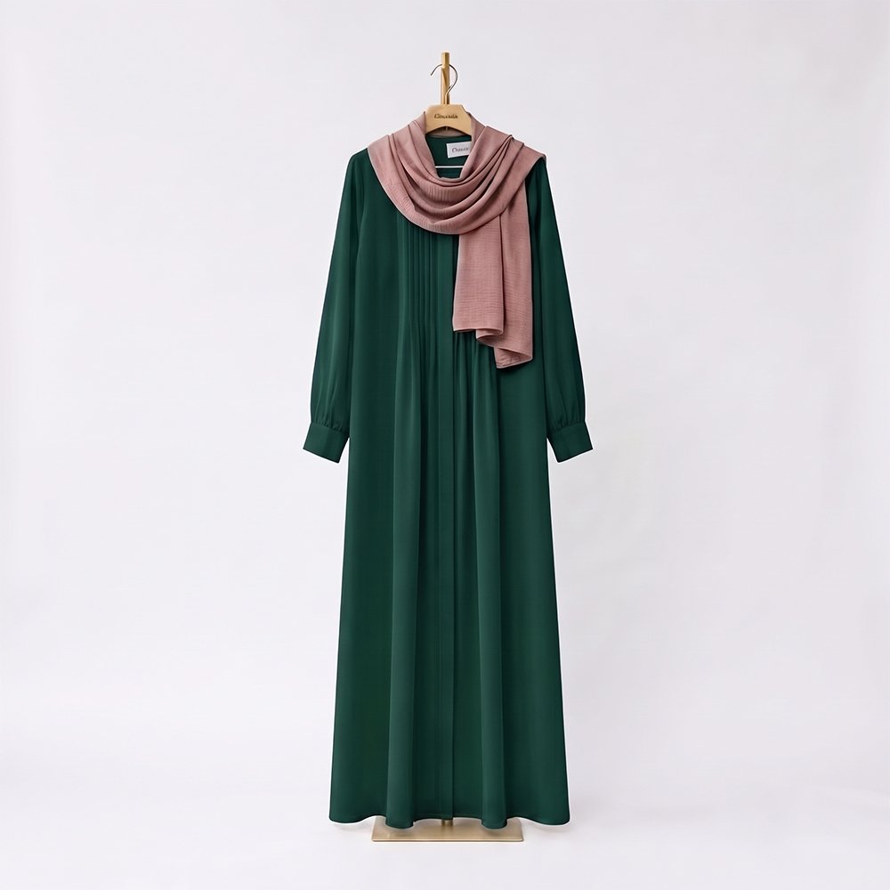 Forest Emerald Pleated Abaya - Image 3
