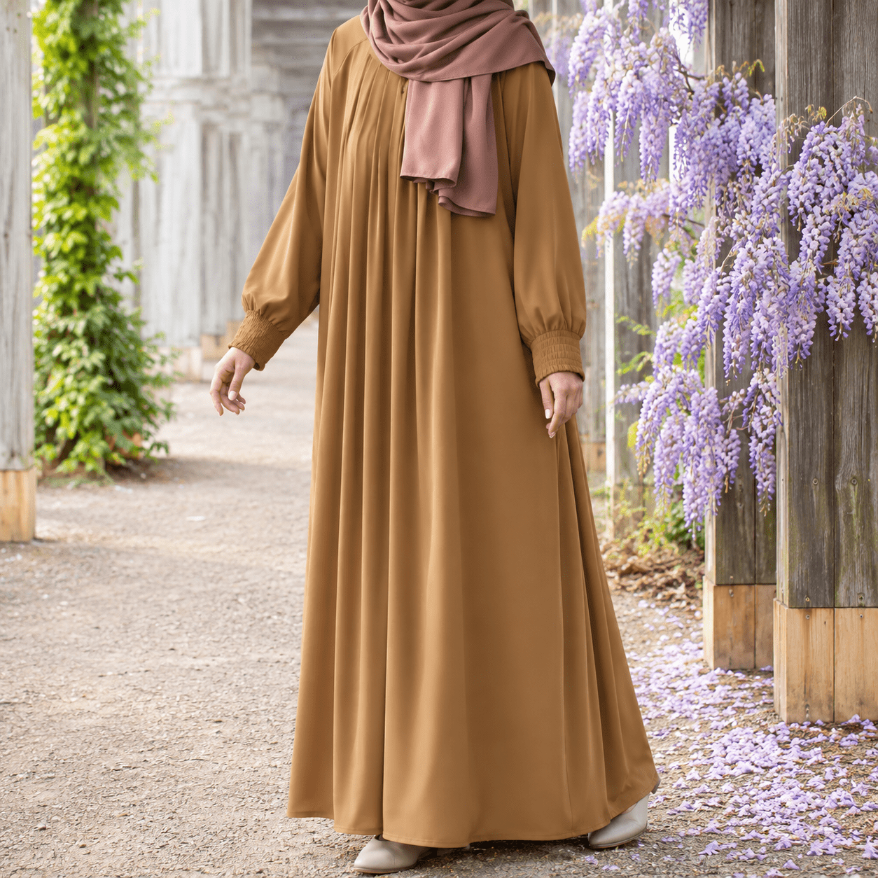 Camel Earth Pleated Abaya