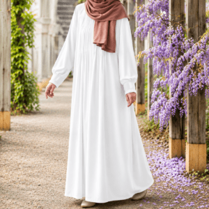 Pearl White Pleated Abaya